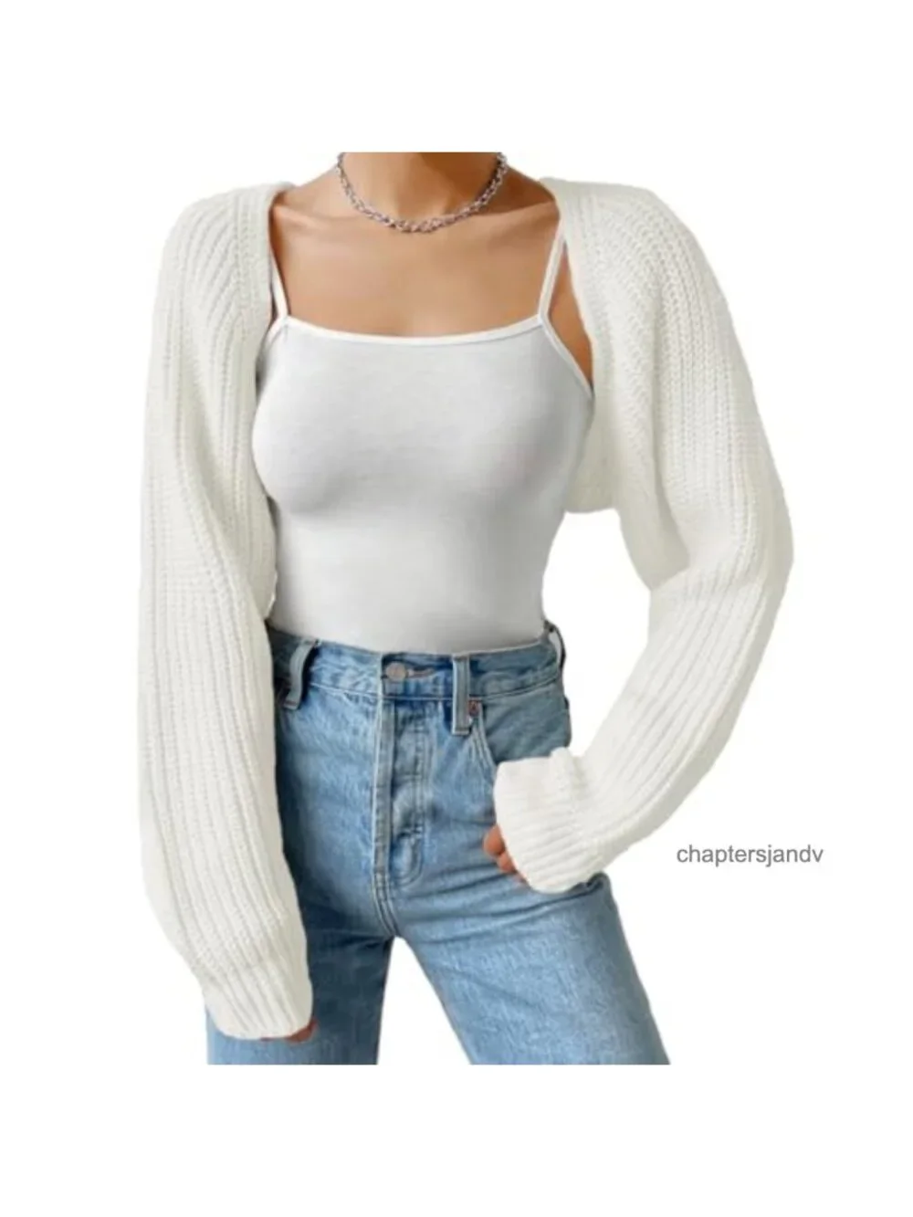 Ribbed Knit Crop Bolero Shrug Open Front Drop Shoulder Long Sleeve Cardigan